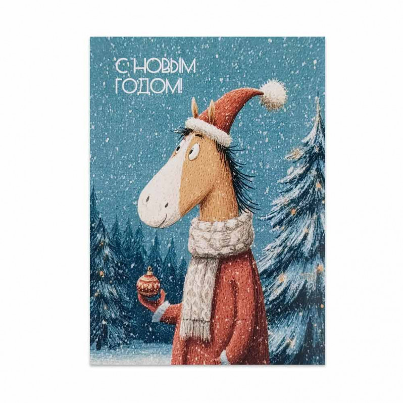 Мини-открытка НГ Лошадка с елочным шаром 5*7см
