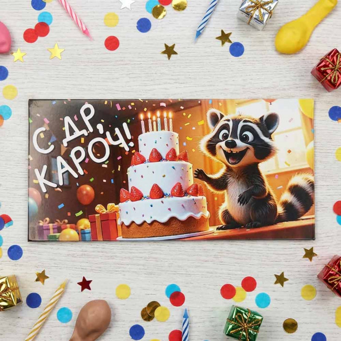 Конверт для денег С ДР кароч 8*16,5см арт 390584