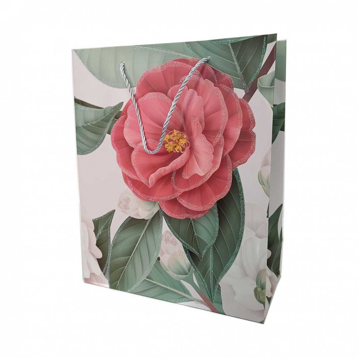 Пакет ЛЮКС Цветы с блестками размер 26*32*12см