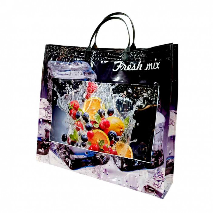 Сумка с пластмассовыми ручками многослойная с карманами Микс 40*33см