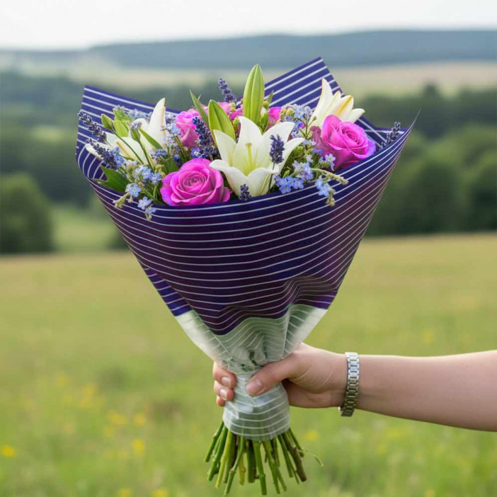 Пленка в рулоне матовая Полосы сиреневая размер 58см*5м