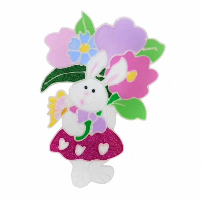 Украшение наклейка для окна Крольчиха с цветами размер 18*27см