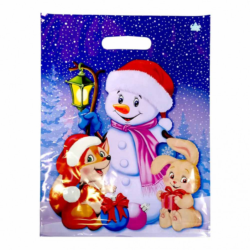 Пакет вырубной ПВД Снеговичок и звери 31*40см 60 мкм 50шт