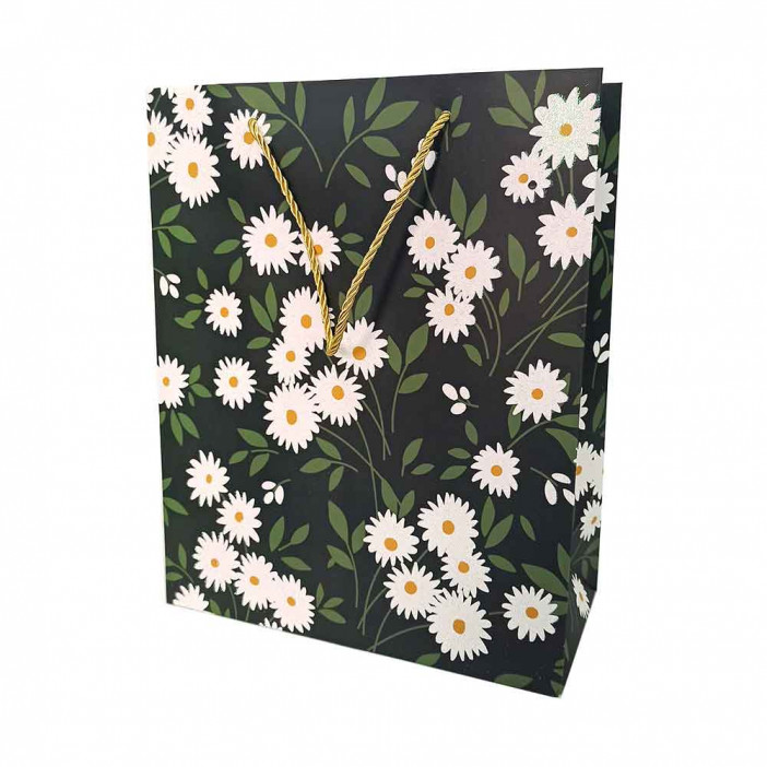 Пакет ЛЮКС Ромашки с блеском размер 26*32*12см