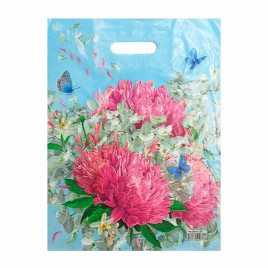Пакет с вырубной ручкой Нежная хризантема ПНД 30*40см 40мкм 50шт