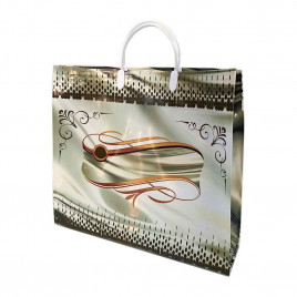 Сумка с пластмассовыми ручками многослойная Завиток на зеленом 40*33см