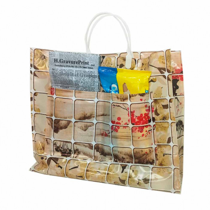 Сумка с пластмассовыми ручками многослойная с карманами Банзай 40*33см