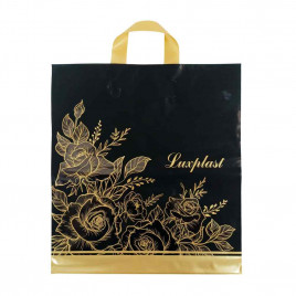 Пакет с петлевой ручкой Розы на черном 40*40см 100мкм 25шт