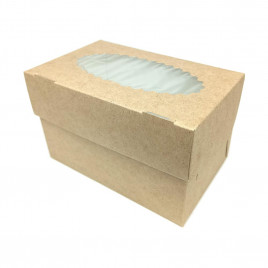 Коробка под капкейки на 2шт с овальным окном крафт размер 100*160*100мм уп 10шт