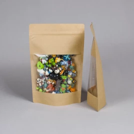 Дой-пак бумажный крафт с окном с замком zip-lock 200*300мм (45+45) 140мм уп 10шт