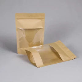 Дой-пак бумажный крафт с окном с замком zip-lock 200*300мм (45+45) 140мм уп 10шт