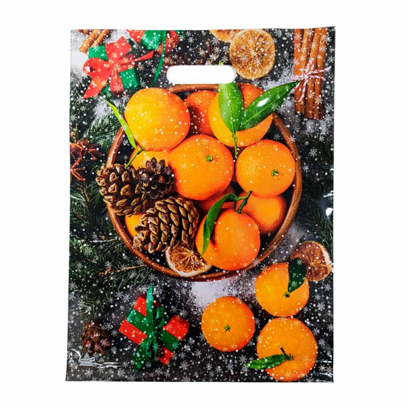 Пакет вырубной ПВД Мандарины и шишки 31*40см 60 мкм 50шт