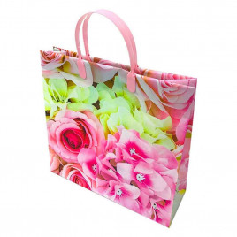 Пакет сумка размер 30*30см Розово-желтый букет