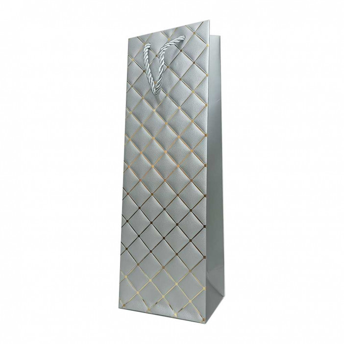 Пакет под бутылку ЛЮКС Ромбики с золотым тиснением размер 12*37*10см