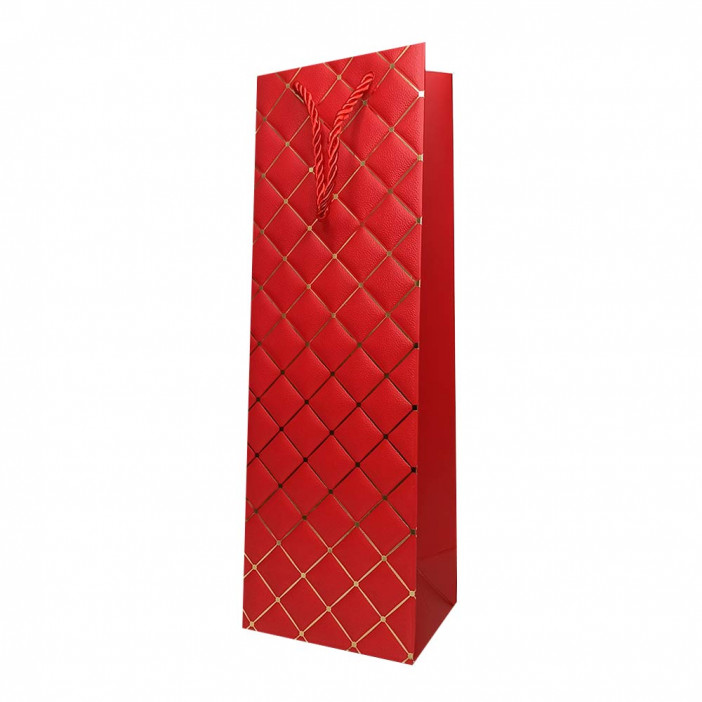 Пакет под бутылку ЛЮКС Ромбики с золотым тиснением размер 12*37*10см