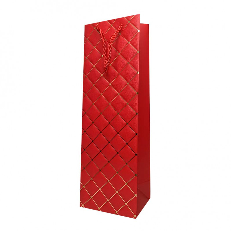 Пакет под бутылку ЛЮКС Ромбики с золотым тиснением размер 12*37*10см