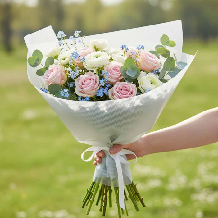 Пленка в рулоне матовая Нежные полосы небесно-голубая размер 58см*10м 50мкм