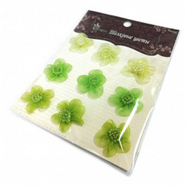 Декор Шелковые цветы на липучке  зеленые D-2,5см уп 9шт
