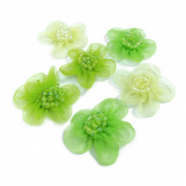 Декор Шелковые цветы на липучке  зеленые D-2,5см уп 9шт