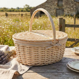 Корзина овальная для пикника ива выбеленная размер 38*31*17*33см