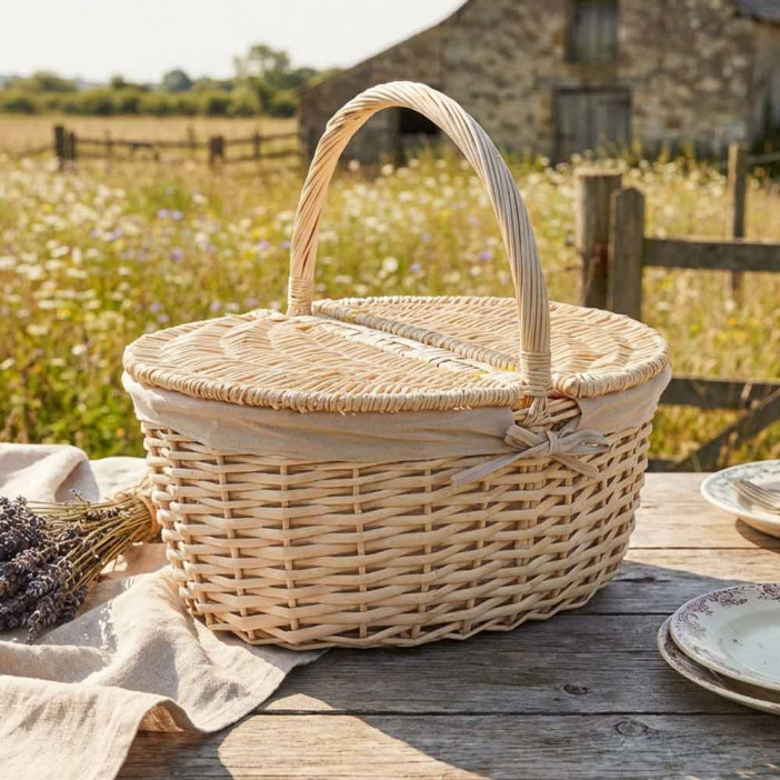 Корзина овальная для пикника ива выбеленная размер 38*31*17*33см