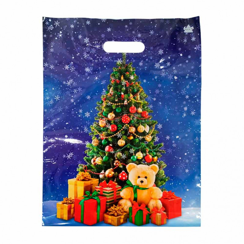 Пакет вырубной ПВД Мишка под елкой 31*40см 60 мкм 50шт