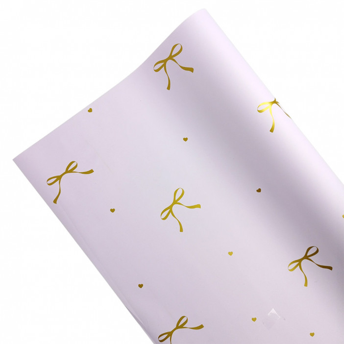 Пленка в рулоне матовая Бантики сиреневая размер 58см*10м 65мкм