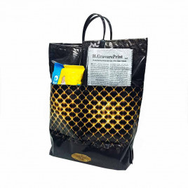 Сумка с пластмассовыми ручками многослойная с карманами Желтая сетка 37*37см 