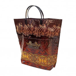 Сумка с пластмассовыми ручками многослойная с карманами Винтаж 37*37см