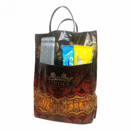 Сумка с пластмассовыми ручками многослойная с карманами Винтаж 37*37см