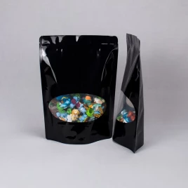 Дой-пак черный с овальным окном с замком zip-lock 220*300мм (55+55) уп 10шт