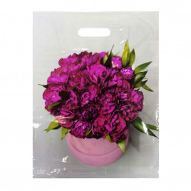 Пакет с вырубной ручкой Букет пионов 31*40см 60мкм 50шт