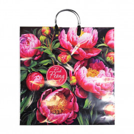 Пакет с пластмассовыми ручками 40*44см Розовые пионы 10шт