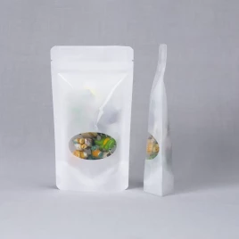 Дой-пак белый с овальным окном с замком zip-lock 105*190мм (40+40) уп 10шт