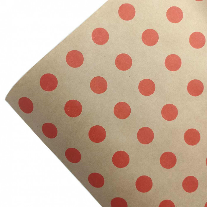 Бумага крафт в рулоне Горох красный размер 70см*10м