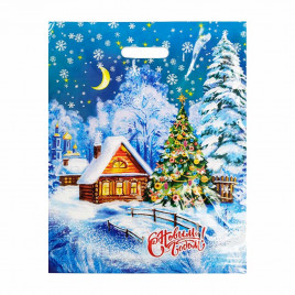 Пакет с вырубной ручкой Елка у дома 38*47см 60 мкм 50шт