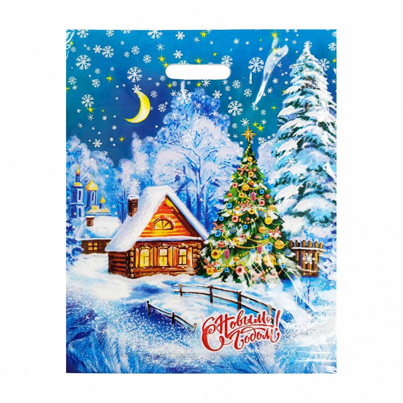 Пакет с вырубной ручкой Елка у дома 38*47см 60 мкм 50шт