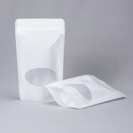 Дой-пак белый с овальным окном с замком zip-lock 135*225мм (40+40) уп 10шт