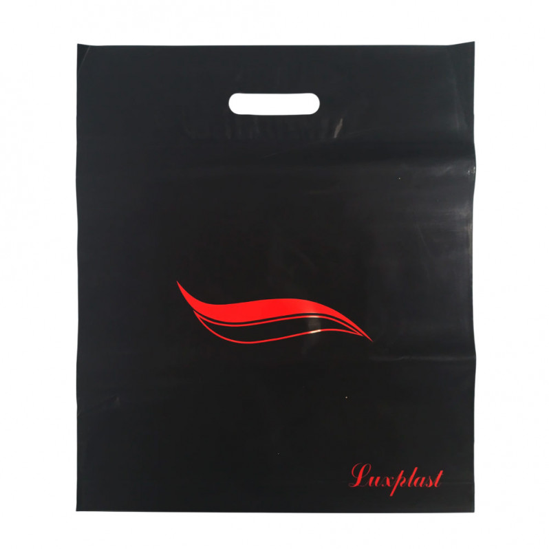 Пакет с вырубной ручкой Волна черный 40*47см 95мкм 25шт