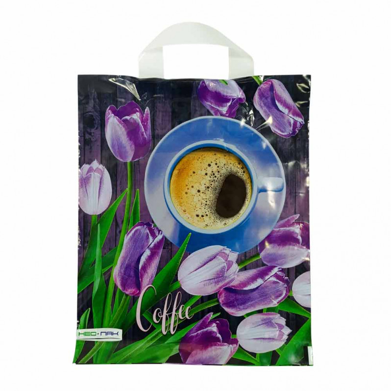 Пакет с петлевой ручкой Кофе в цветах 28*34см 60мкм 50шт
