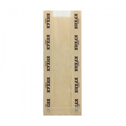 Пакет бумажный бежевый с окном с печатью 40г/м2 размер 31,5*11*4см уп 10шт