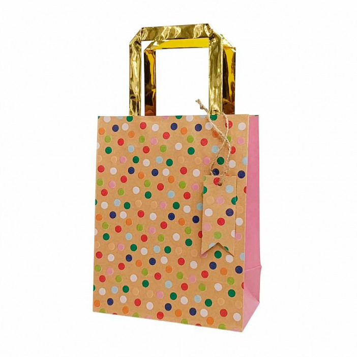 Пакет крафт с золотой ручкой размер 18*23*10см